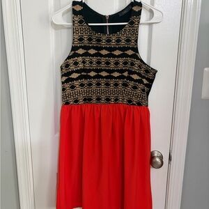 THML Black & Red Patterned Bodice Dress
